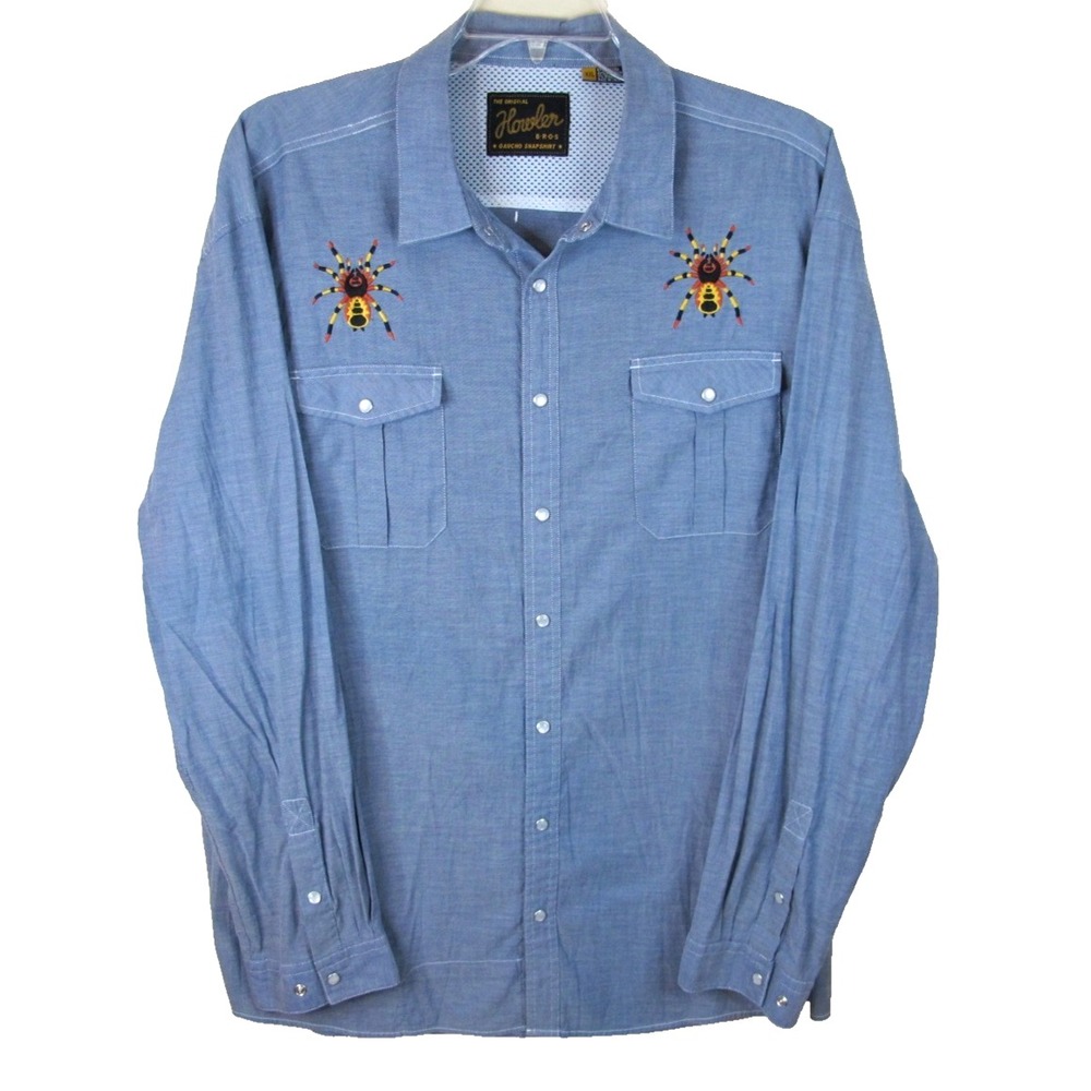Howler Bros Gaucho Pearl Snap Western Shirt Men's XXL Tarantula‎ Spider
